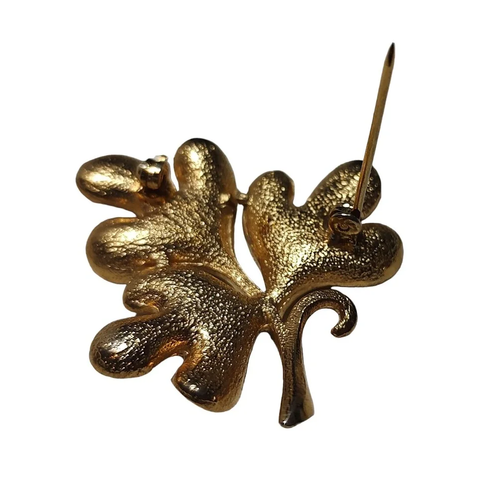 Vintage Leaf Gold Tone Brooch‎ Two Inch Granny Core Unbranded Fall Autumn